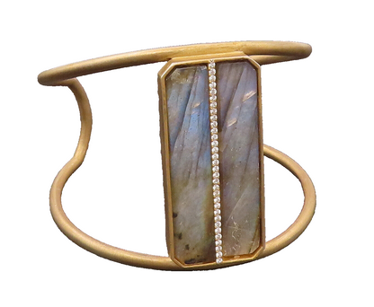 925 Silver  Vintage Rectangular Labradorite CZ Divider Stones Bracelet  BT9917