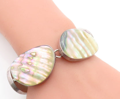 MEXICO 925 Sterling Silver  Vintage Shiny Abalone Shell Chain Bracelet  BT2175