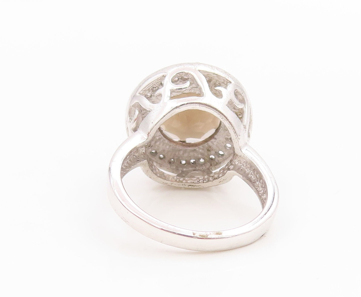 925 Sterling Silver Vintage Ring Smoky Quartz & Halo Topaz Band  Sz 6  RG35760