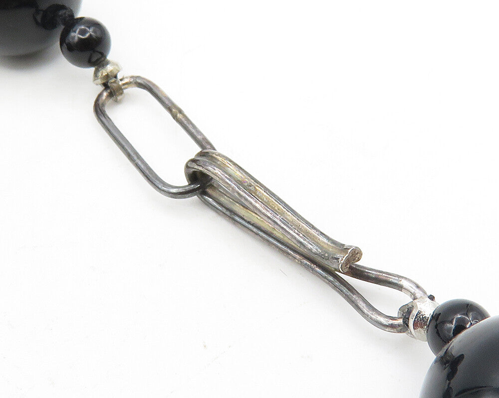 DESIGNER 925 Sterling Silver  Vintage Black Onyx Beaded Chain Necklace  NE1908