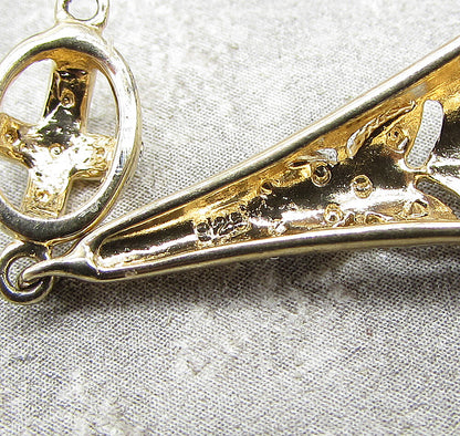 Gold Over 925 Silver  Genuine Diamonds Fancy Dome Cross Drop Pendant  PT1260