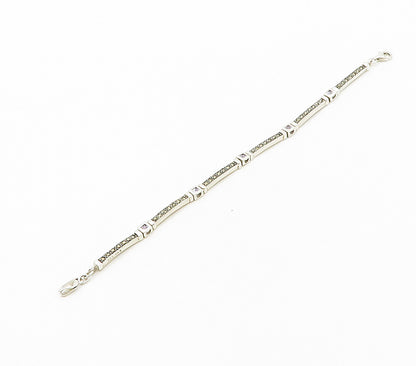 925 Sterling Silver   Cubic Zirconia & Marcasite Bar Chain Bracelet  BT6411