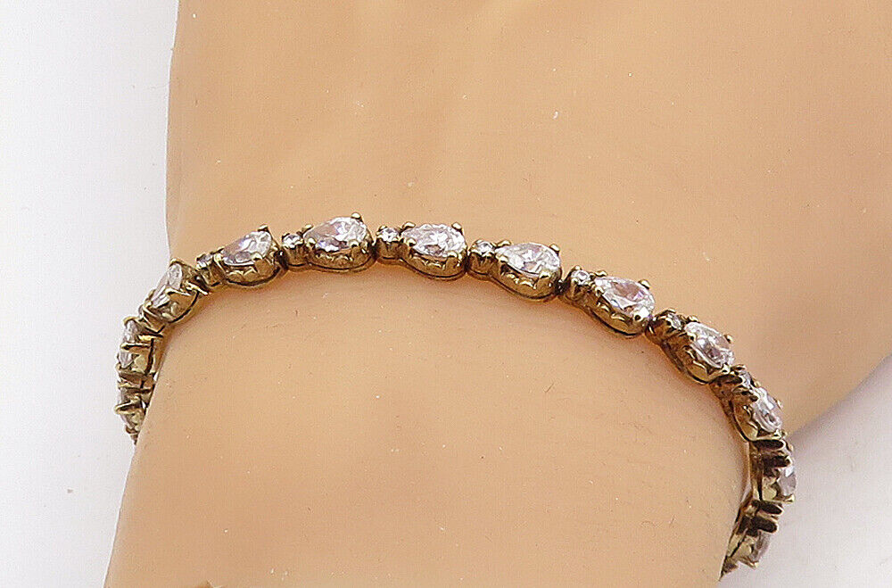 925 Sterling Silver  Vintage Tear Drop Cubic Zirconia Tennis Bracelet  BT2352