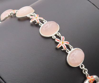 925 Sterling Silver Vintage Bracelet DAVID SIGAL Floral Link Pink Quartz BT10179