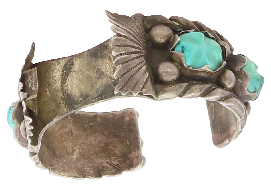 NAVAJO ZUNI 925  Silver  Vintage Antique Turquoise Carved Watch Cuff  TR3674