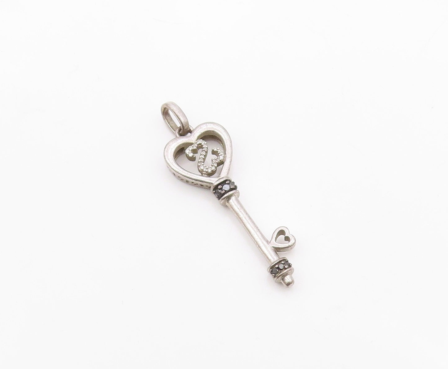 925 Silver  Vintage Black & White Genuine Diamonds Love Key Pendant  PT21322