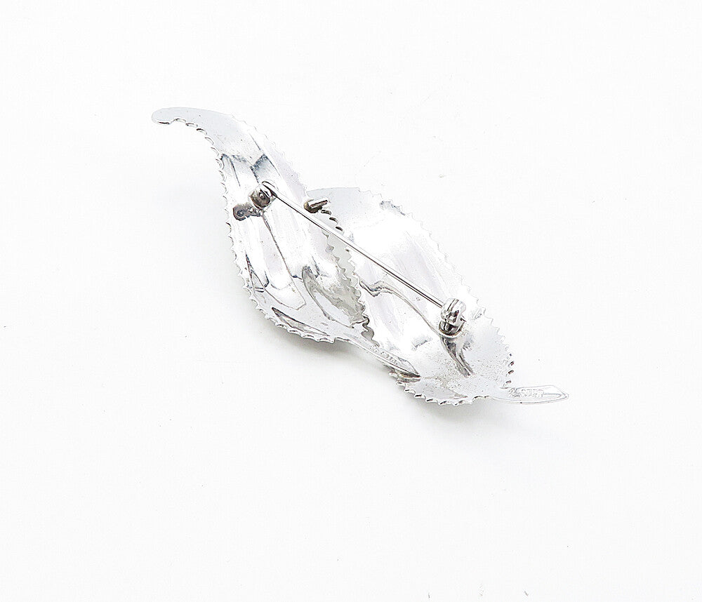 925 Sterling Silver  Vintage Swirl Patterned Floral Leaves Brooch Pin  BP2991