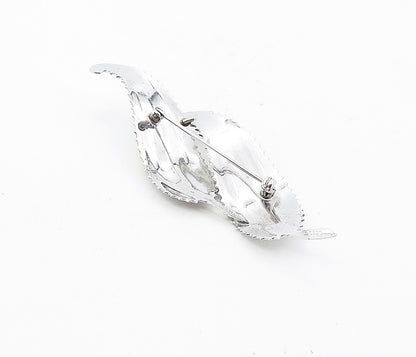 925 Sterling Silver  Vintage Swirl Patterned Floral Leaves Brooch Pin  BP2991