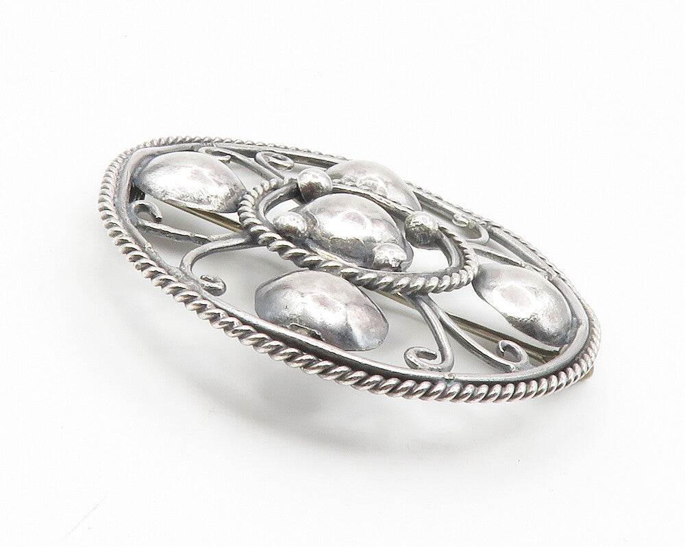 925 Sterling Silver  Vintage Shiny Round Dome Twist Design Brooch Pin  BP5379