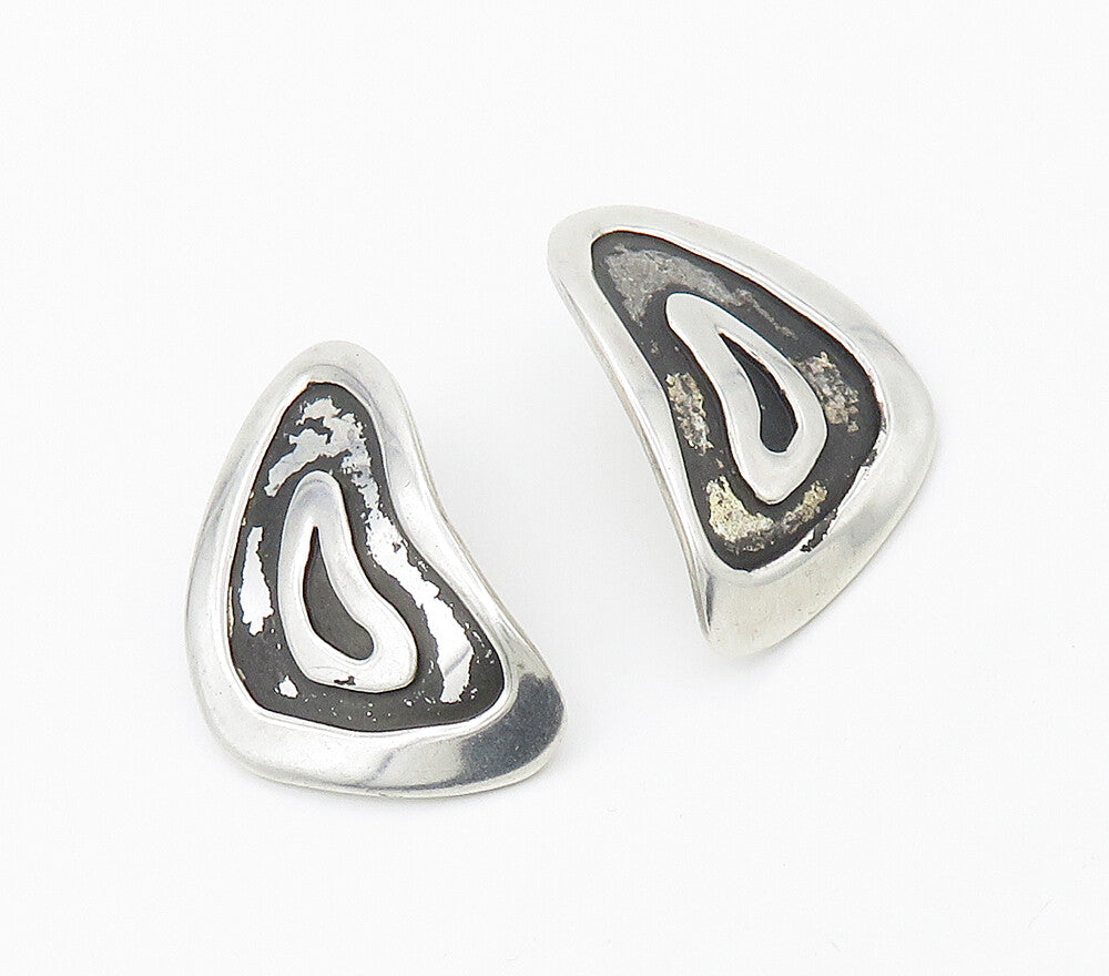 925 Sterling Silver  Vintage Oxidized Modernist Design Drop Earrings  EG8713
