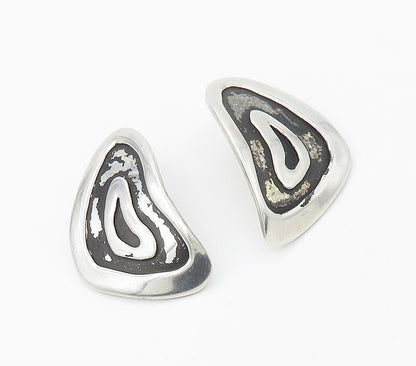 925 Sterling Silver  Vintage Oxidized Modernist Design Drop Earrings  EG8713