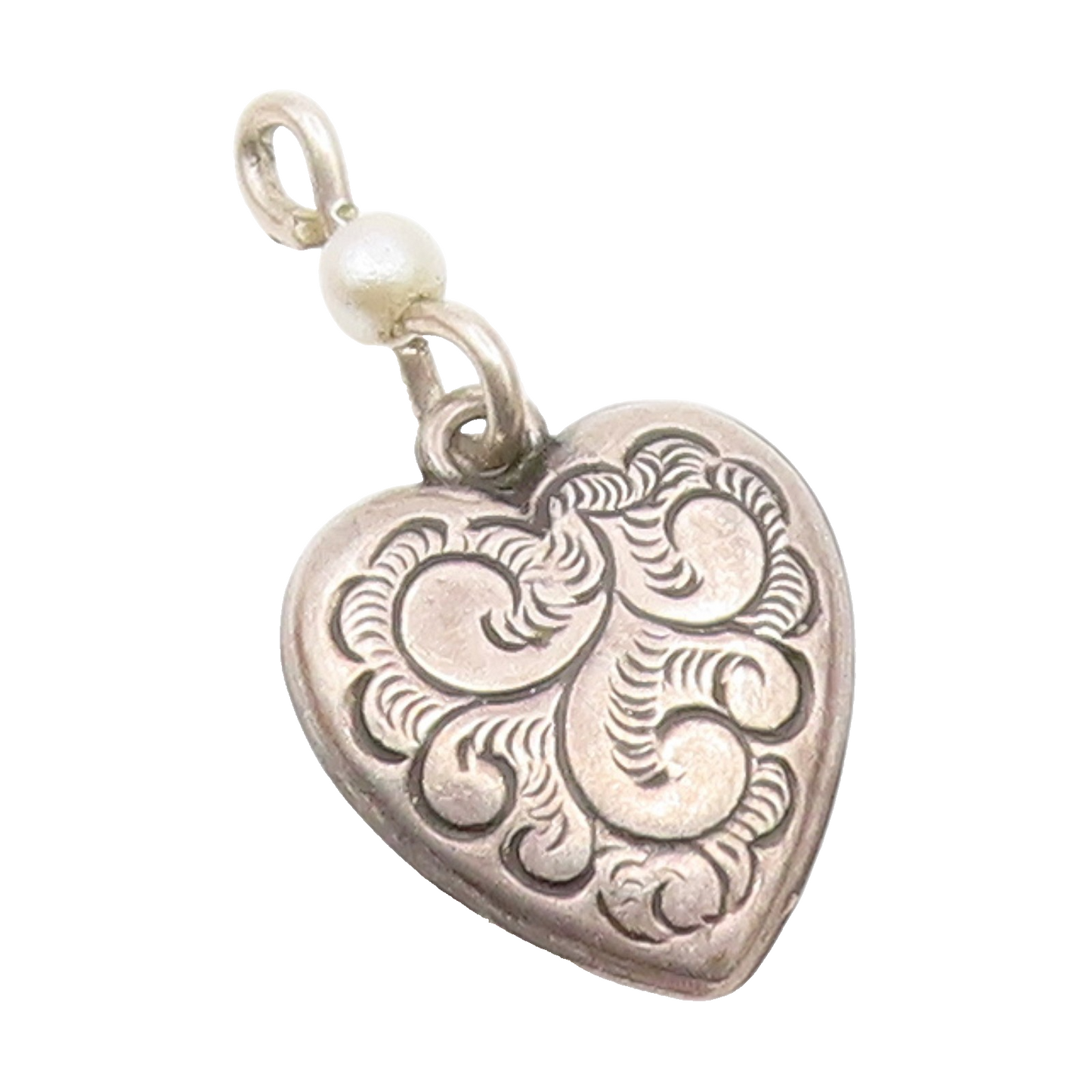 925 Sterling Silver  Vintage Petite Pearl Swirl Love Heart Pendant  PT16470