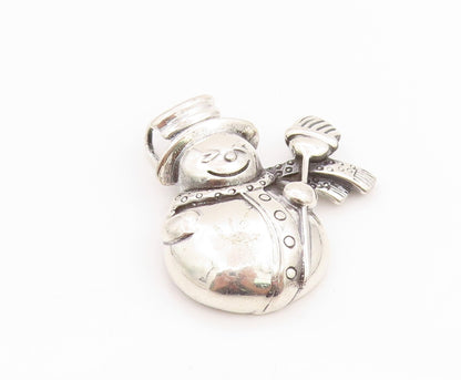 925 Sterling Silver Vintage Pendant Dark Tone Puffed Snowman   PT24439