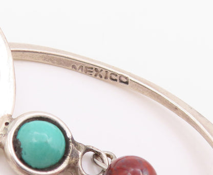 925 Sterling Silver Vintage Earrings Turquoise & Red Bead Abstract Hoop  EG13879