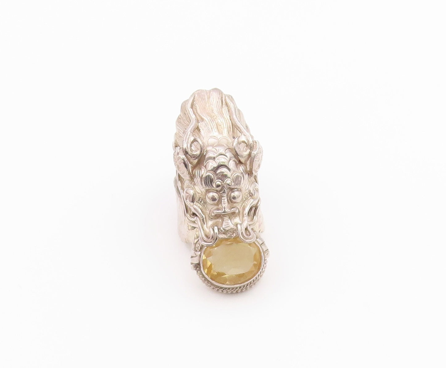 925 Sterling Silver Vintage Ring PTI NEPAL Citrine Dragon Band  Sz 5.5  RG36541