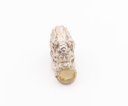 925 Sterling Silver Vintage Ring PTI NEPAL Citrine Dragon Band  Sz 5.5  RG36541