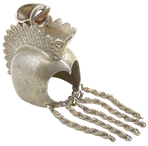 925 Sterling Silver  Vintage Greek Spartan Helmet Motif Drop Pendant  PT6417
