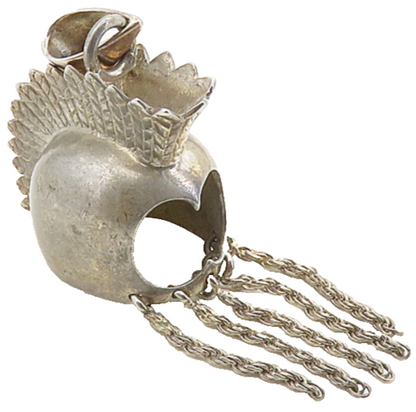 925 Sterling Silver  Vintage Greek Spartan Helmet Motif Drop Pendant  PT6417