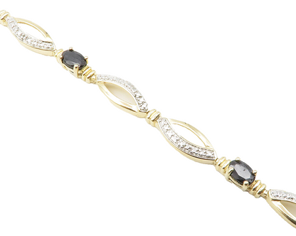 925 Sterling Silver  Genuine Diamond & Sapphire Shiny Chain Bracelet  BT5458