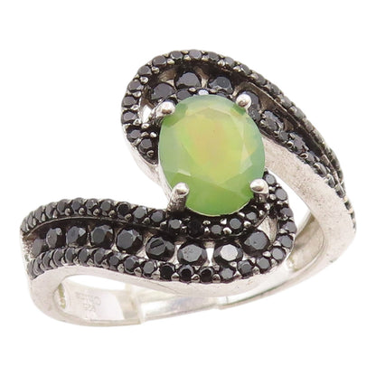 925 Sterling Silver Vintage Ring Elegant Opal & Spinel Bypass  Sz 10  RG35649