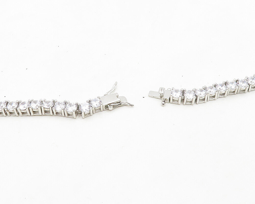 925 Sterling Silver  Vintage Sparkling Cubic Zirconia Chain Necklace  NE3230