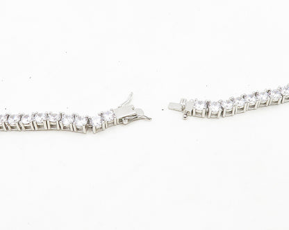 925 Sterling Silver  Vintage Sparkling Cubic Zirconia Chain Necklace  NE3230