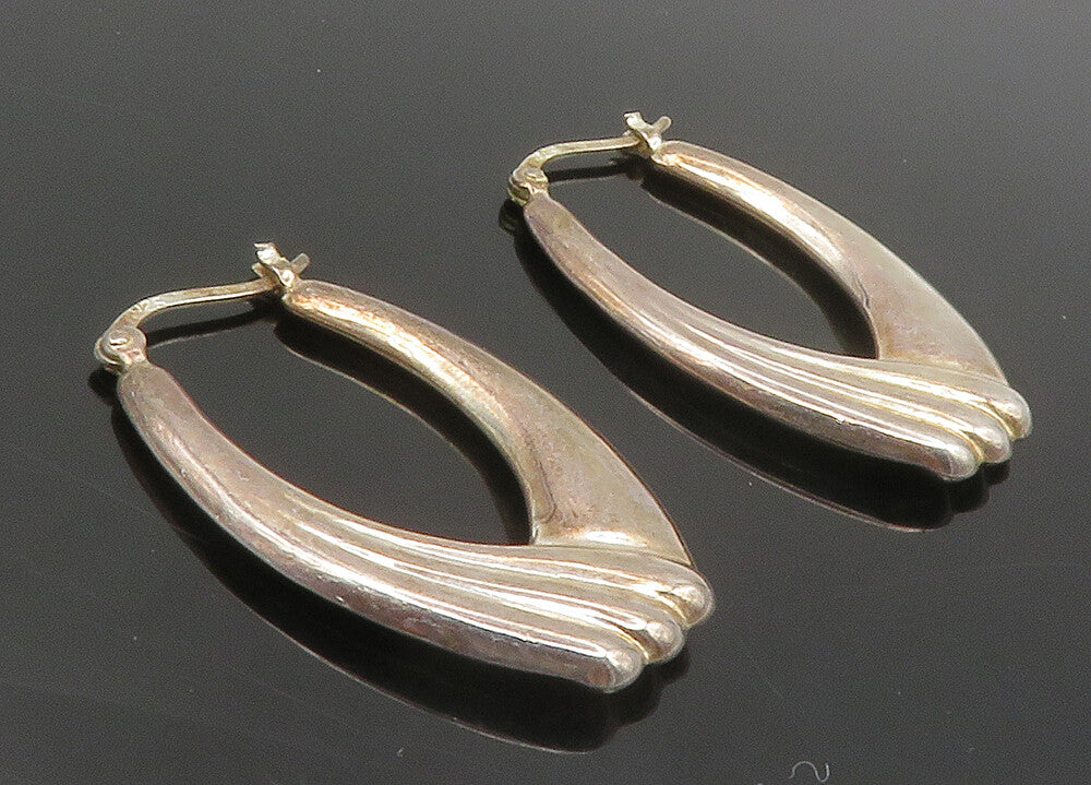 925 Sterling Silver  Vintage Dark Tone Fluted Design Hoop Earrings  EG7129