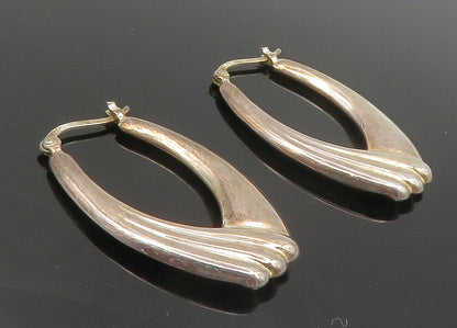 925 Sterling Silver  Vintage Dark Tone Fluted Design Hoop Earrings  EG7129