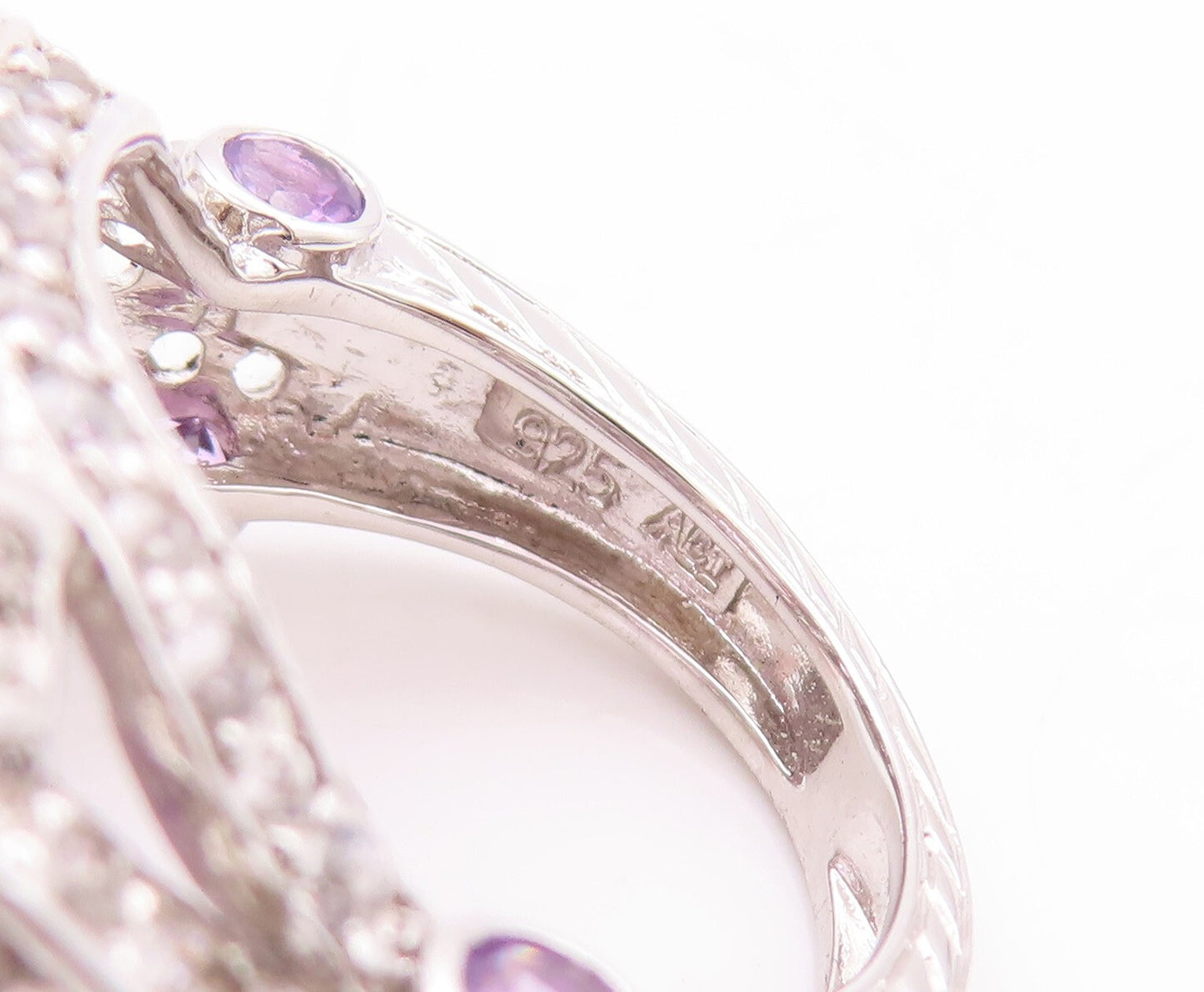 925 Sterling Silver Vintage Ring Carved Square Cut Amethyst Topaz  Sz 7  RG29457