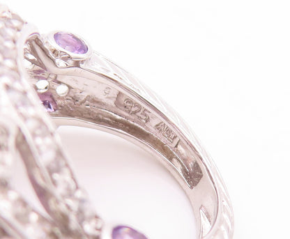 925 Sterling Silver Vintage Ring Carved Square Cut Amethyst Topaz  Sz 7  RG29457