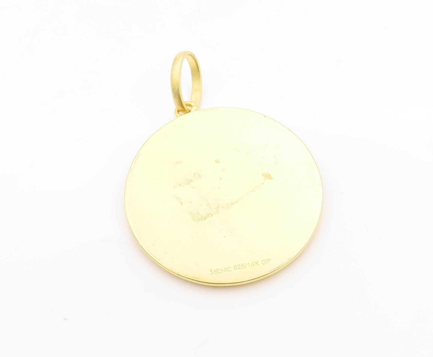 14k Gold 925 Sterling Silver Vintage Pendant Religious Carved Jesus Coin PT24609