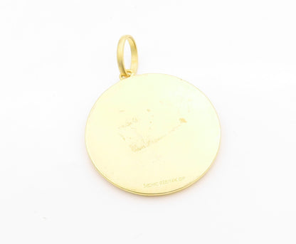 14k Gold 925 Sterling Silver Vintage Pendant Religious Carved Jesus Coin PT24609