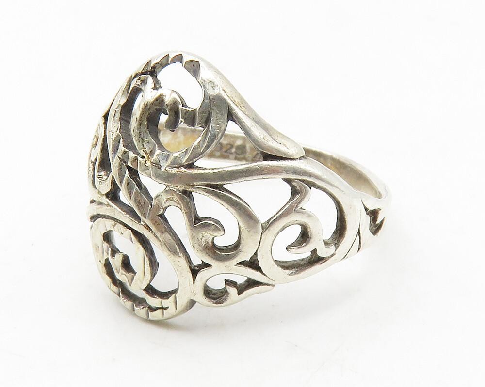 925 Sterling Silver  Vintage Shiny Swirl Vine Dome Band Ring Sz 6  RG11874