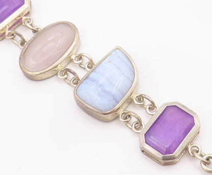 925 Sterling Silver Vintage Bracelet WHITNEY KELLY Multi Gemstone Link  BT12115