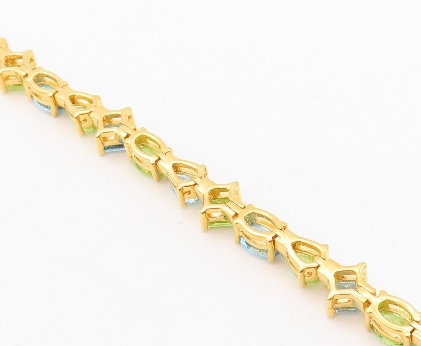 925 Sterling Silver Vintage Bracelet Gold Plated Blue Topaz & Peridot  BT10781