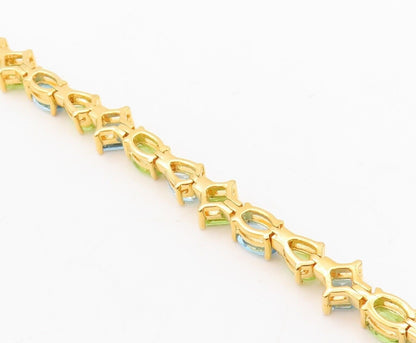 925 Sterling Silver Vintage Bracelet Gold Plated Blue Topaz & Peridot  BT10781