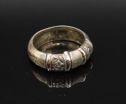 925 Sterling Silver  Vintage Etched Flower Pattern Scalloped Ring Sz 7 RG25680