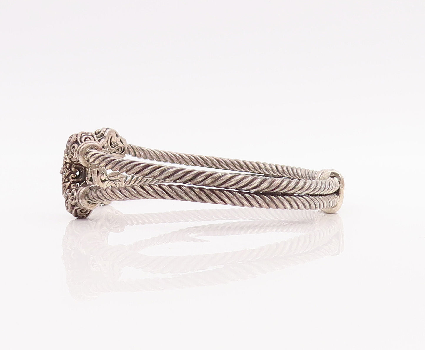 925 Sterling Silver Vintage Bracelet Diamonds Inlay Swirly Carved Cuff  BT10607
