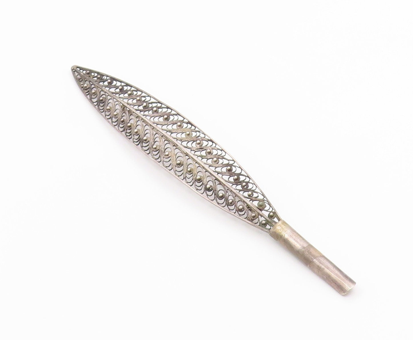 925 Sterling Silver  Vintage Swirl Filigree Feather Motif Brooch Pin  BP3914