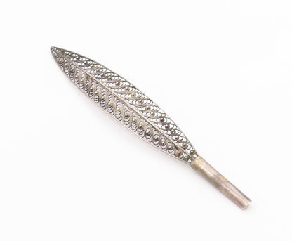 925 Sterling Silver  Vintage Swirl Filigree Feather Motif Brooch Pin  BP3914