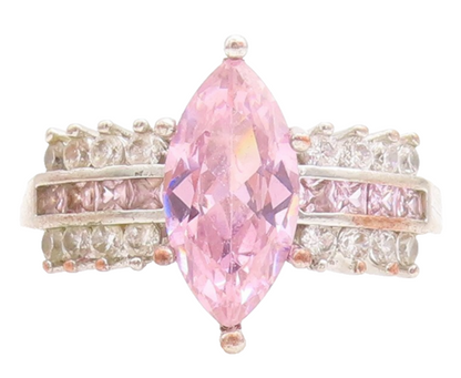 925 Sterling Silver Vintage Ring Marquise Cut Pink & White CZ   Sz 8  RG31494