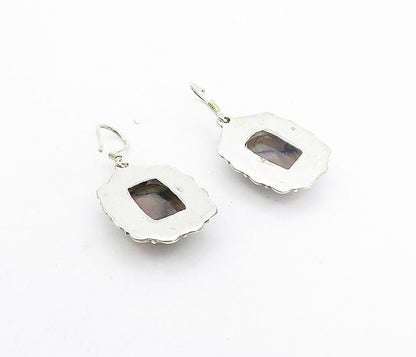 925 Sterling Silver  Vintage Cabochon Cut Agate Floral Dangle Earrings  EG3776