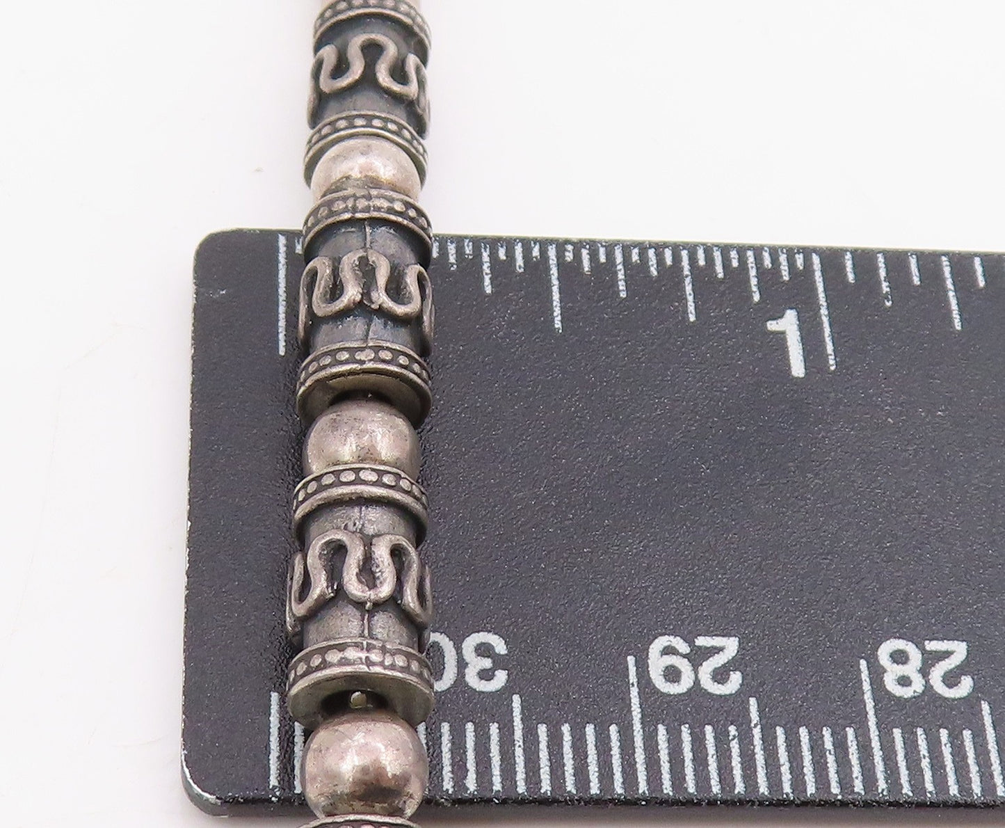 925 Sterling Silver Vintage Necklace Etched Cylindrical Patterned Bead  NE4734