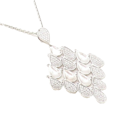 925 Sterling Silver  Sparkling Cubic Zirconia Tear Drop Chain Necklace  NE1366
