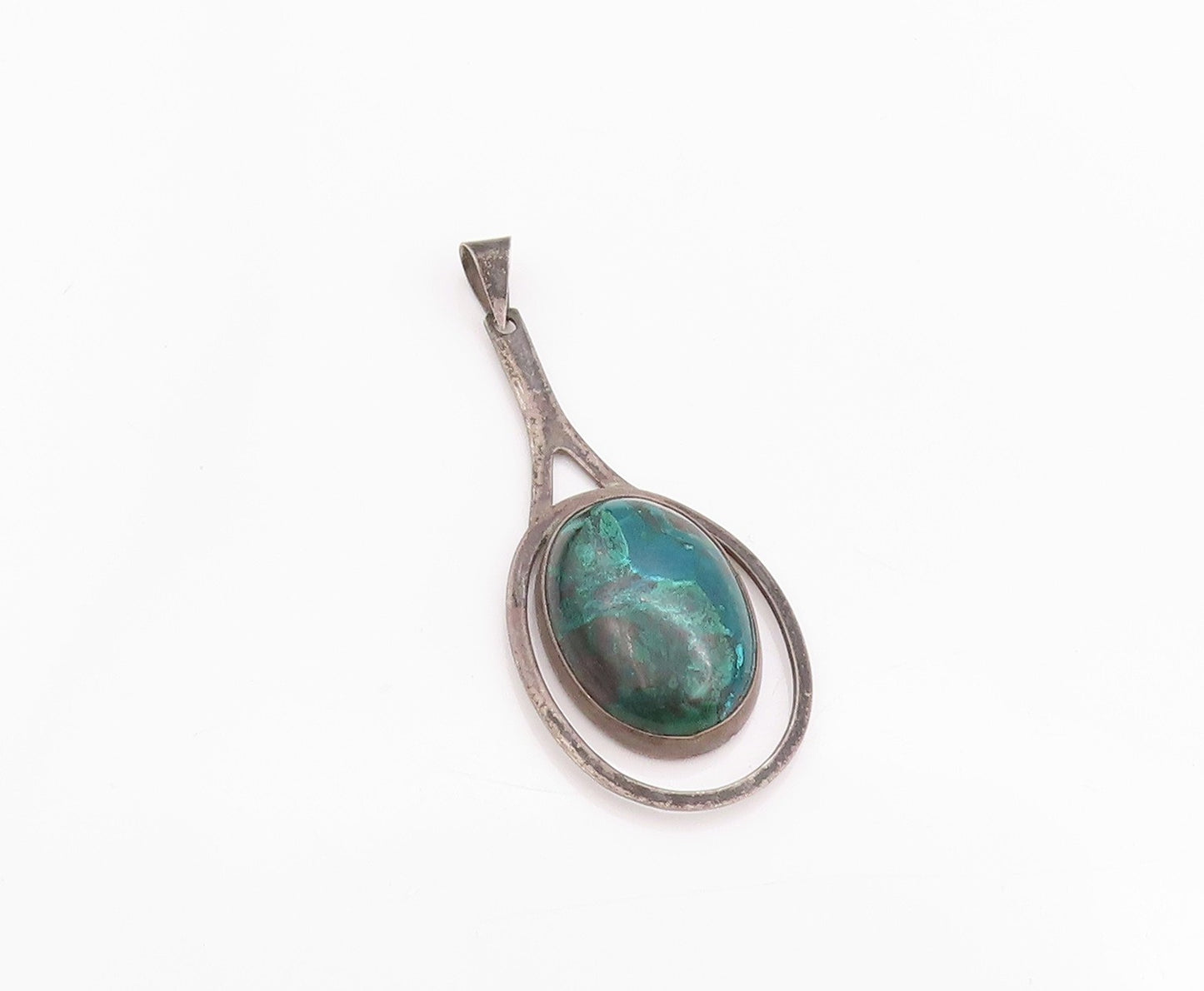 925 Sterling Silver Vintage Pendant ISRAEL Antique Oval Turquoise   PT24546