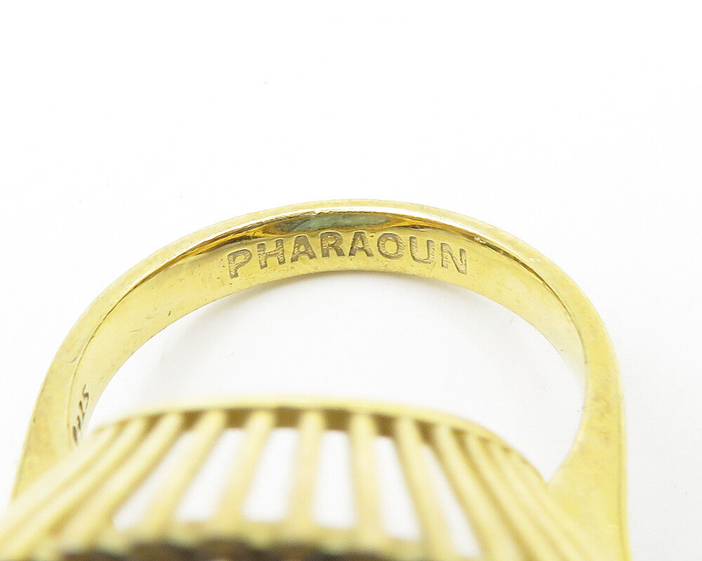 PHARAOUN 925 Silver Faceted Topaz Gold Plated Cocktail Ring Sz 8 RG18331