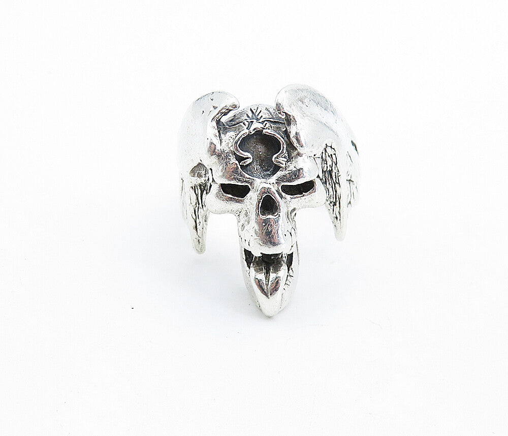 925 Sterling Silver  Vintage Sculpted Skull Head Statement Ring Sz 11.5 RG6238