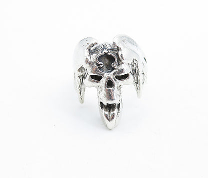 925 Sterling Silver  Vintage Sculpted Skull Head Statement Ring Sz 11.5 RG6238