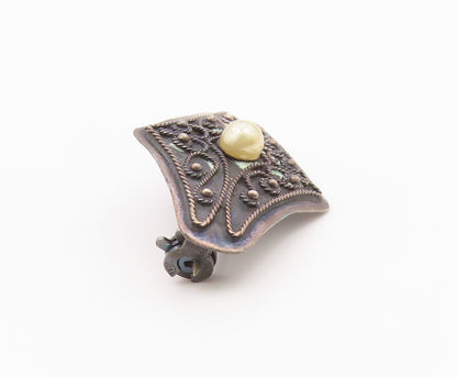 925 Sterling Silver  Vintage Petite Pearl Twist Pattern Brooch Pin  BP8191