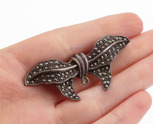 925 Sterling Silver  Vintage Marcasite Bow Tied Ribbon Brooch Pin  BP2089